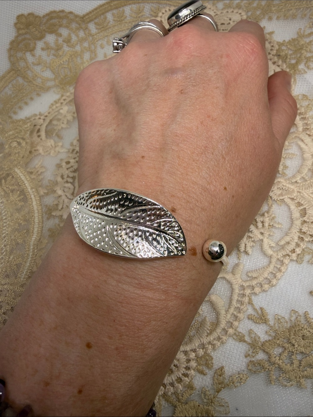 925 Sterling Silver Leaf Open Cuff Bracelet Adjustable Natural Vibe Statement